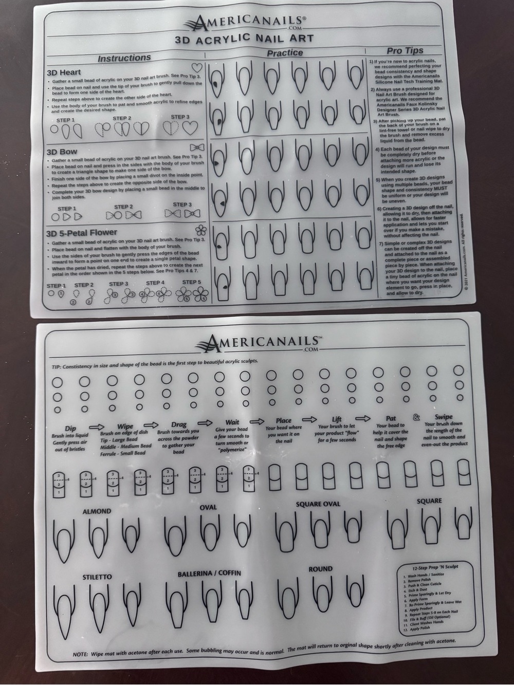 Americanails 3D Acrylic Nail Art Practice Mat - White/Black